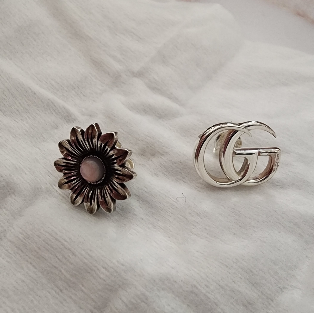 GucciGG Marmont & Flower Mismatched Sterling Silver Stud Earrings